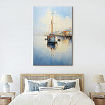 Canvas Schilderijen Aquarel van een boot in een haven