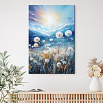 Canvas Schilderijen Schilderij van een veld paardenbloemen