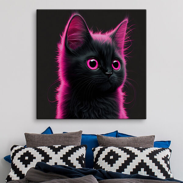 Zwarte kat met roze haar Canvas Schilderijen Zwarte kat met roze haar