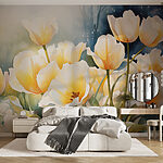 Fotobehang Schilderij van witte bloemen