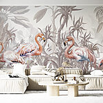 Fotobehang Groep flamingo's in een bos