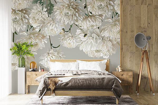 Groep witte bloemen Fotobehang Groep witte bloemen
