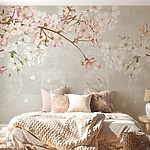Fotobehang Lentebloesems over Vintage Patroon
