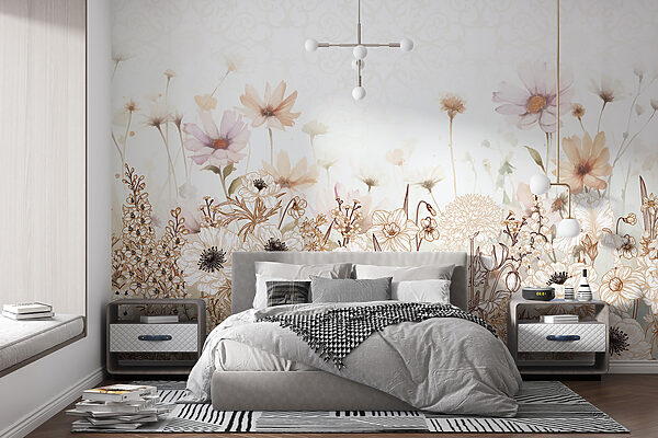 Etherische bloemen in gedempte expressies Fotobehang Etherische bloemen in gedempte expressies