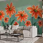 Fotobehang Groep oranje bloemen
