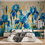 Fotobehang Schilderij van blauwe bloemen