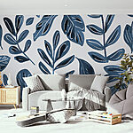 Fotobehang Patroon van blauwe bladeren
