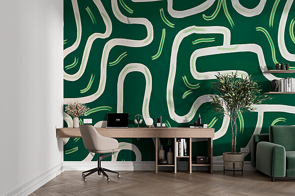 Fotobehang Groen en wit doolhof