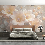 Fotobehang Groep bloemen met bladeren
