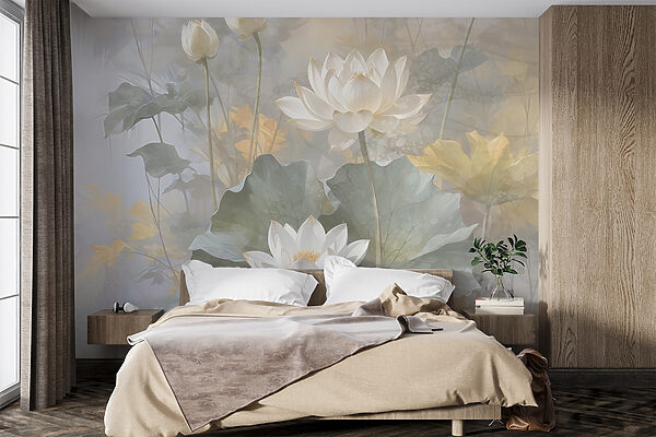 Lotusbloemen in een dromerige waas Fotobehang Lotusbloemen in een dromerige waas