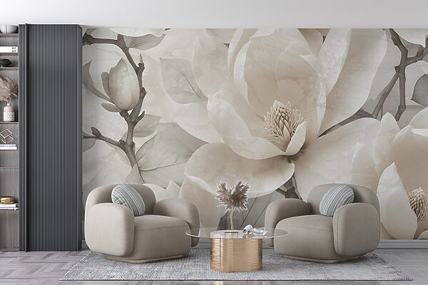Elegante magnolia's in gedekte tinten Fotobehang Elegante magnolia's in gedekte tinten