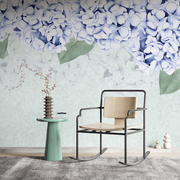 Groep witte bloemen met groene bladeren Fotobehang Groep witte bloemen met groene bladeren