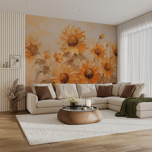 Schilderij van zonnebloemen Fotobehang Schilderij van zonnebloemen