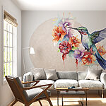 Fotobehang Kolibrie vliegend over bloemen