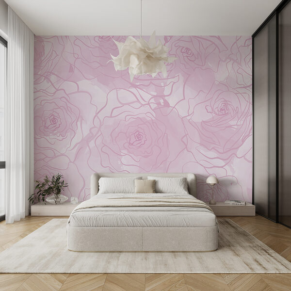 Roze rozen op een witte achtergrond Fotobehang Roze rozen op een witte achtergrond
