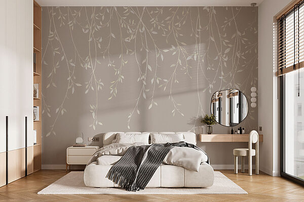 Delicate bladeren in neutrale tinten Fotobehang Delicate bladeren in neutrale tinten