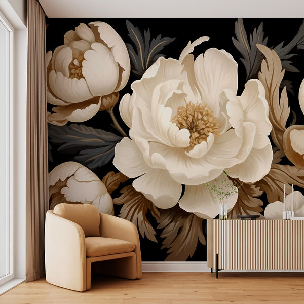 Elegante bloemen in tijdloze kunst Fotobehang Elegante bloemen in tijdloze kunst