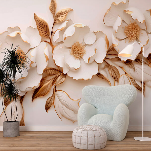 Elegante bloesems in crèmekleurige tinten Fotobehang Elegante bloesems in crèmekleurige tinten