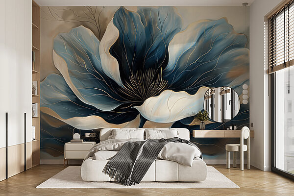 Elegante Blauwe Flora Abstract Fotobehang Elegante Blauwe Flora Abstract