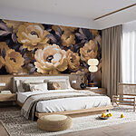 Fotobehang Groep bloemen met bladeren
