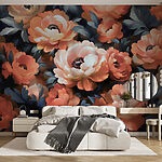 Fotobehang Groep bloemen met blauwe bladeren