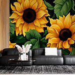 Fotobehang Zonnebloemen bloeien in levendige tinten