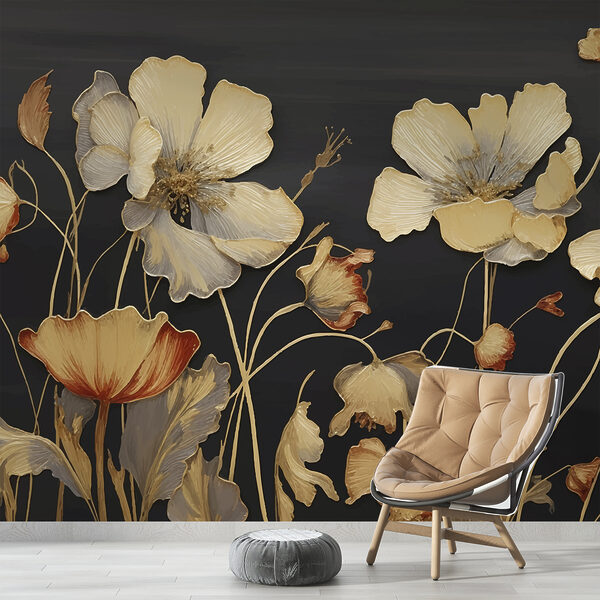 Elegante bloesems op donkere achtergrond Fotobehang Elegante bloesems op donkere achtergrond
