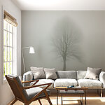 Fotobehang Boom in een mistig veld