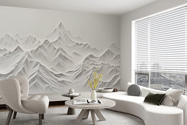 Witte bergketen met sneeuw Fotobehang Witte bergketen met sneeuw