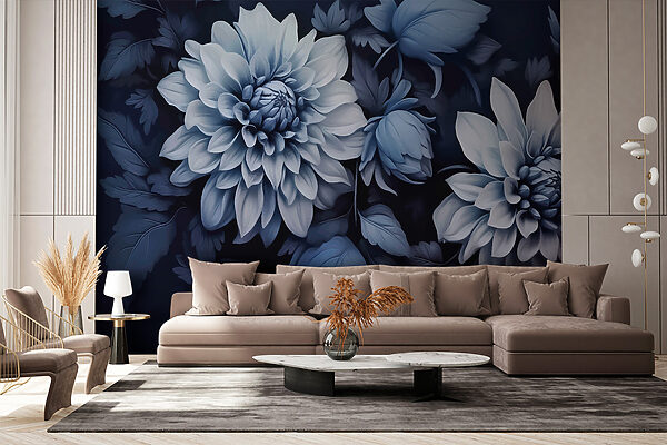 Middernachtbloesems in monochroom Fotobehang Middernachtbloesems in monochroom