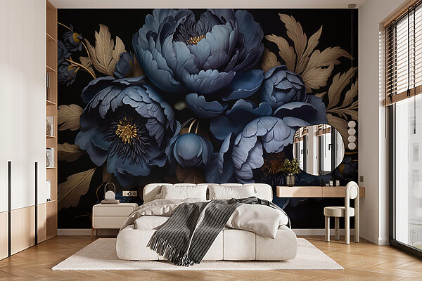 Groep blauwe bloemen Fotobehang Groep blauwe bloemen