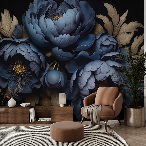 Fotobehang Groep blauwe bloemen