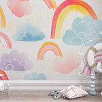 Fotobehang Patroon van regenbogen en wolken