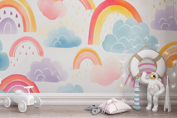 Patroon van regenbogen en wolken Fotobehang Patroon van regenbogen en wolken