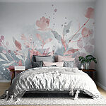 Fotobehang Roze en grijs bloemmotief