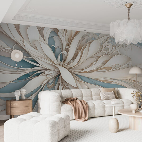 Witte en blauwe swirls Fotobehang Witte en blauwe swirls