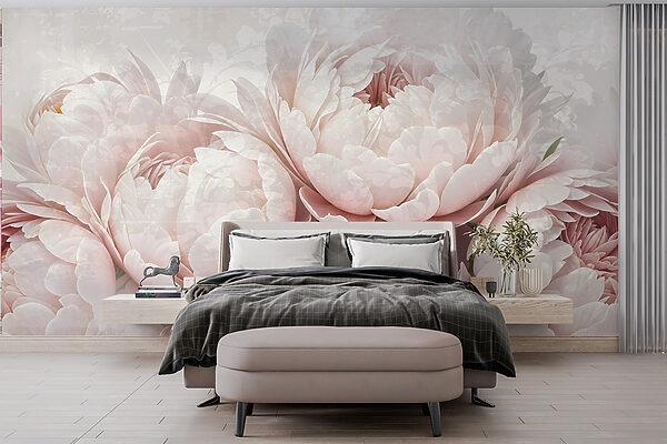 Groep roze bloemen Fotobehang Groep roze bloemen