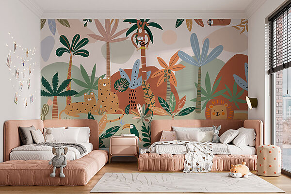 Fotobehang Beeldverhaal van dieren in een jungle (Artikelnummer: w01720) Fotobehang Fotobehang Beeldverhaal van dieren in een jungle (Artikelnummer: w01720)