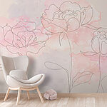 Fotobehang Tekening van bloemen op een roze achtergrond