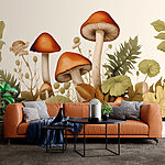 Fotobehang Groep paddenstoelen met bladeren