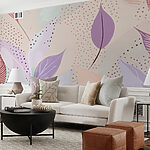 Fotobehang Bladeren en stippen in gedempte tinten