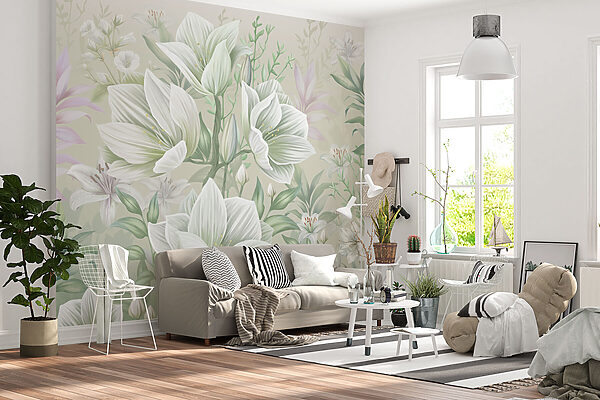 Elegante witte bloemen in harmonie Fotobehang Elegante witte bloemen in harmonie