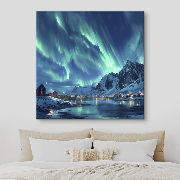 Noorderlicht boven een besneeuwde berg Canvas Schilderijen Noorderlicht boven een besneeuwde berg