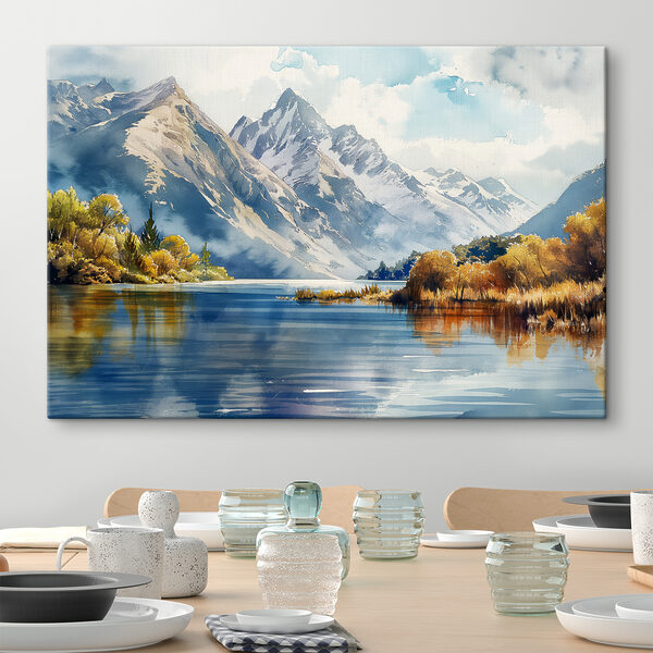 Water met bergen op de achtergrond Canvas Schilderijen Water met bergen op de achtergrond