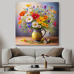 Canvas Schilderijen Kleurrijke bloemen in een vaas