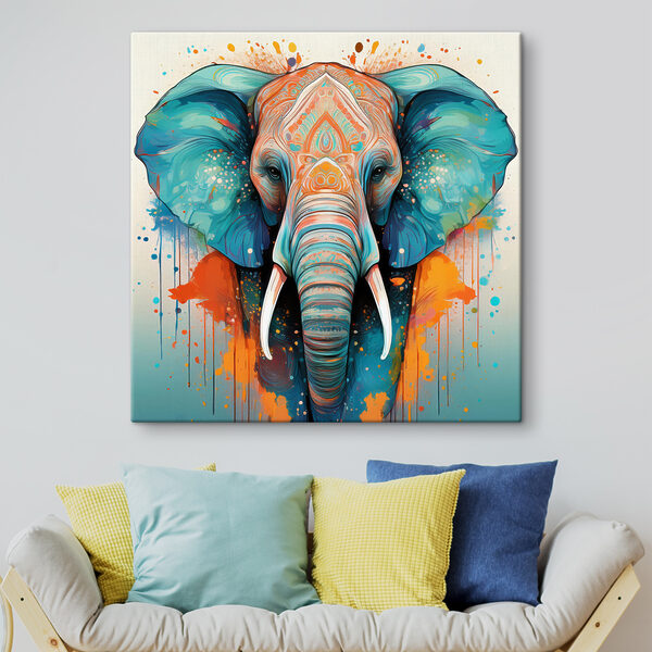 Een olifant met kleurrijke verfspatten Canvas Schilderijen Een olifant met kleurrijke verfspatten