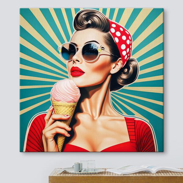 Vrouw met een ijshoorntje Canvas Schilderijen Vrouw met een ijshoorntje