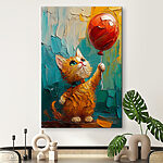Canvas Schilderijen Schilderij van een kat met een ballon