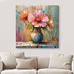 Canvas Schilderijen Schilderij van bloemen in een vaas