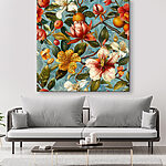 Canvas Schilderijen Bloemenpatroon met sinaasappels en bloemen